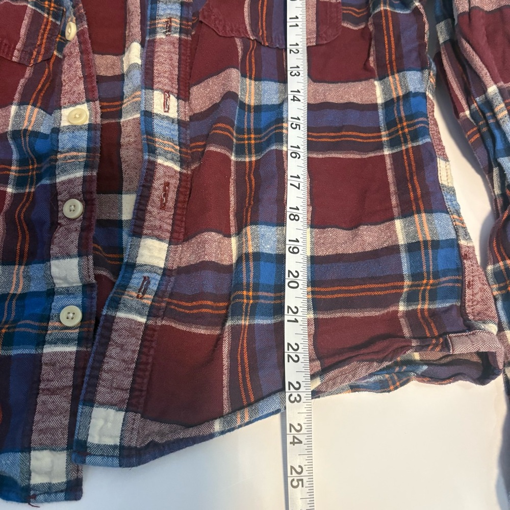 Abercrombie & Fitch Men’s XL Plaid Flannel Shirt Muscle Fit Burgundy Blue - Picture 4 of 6
